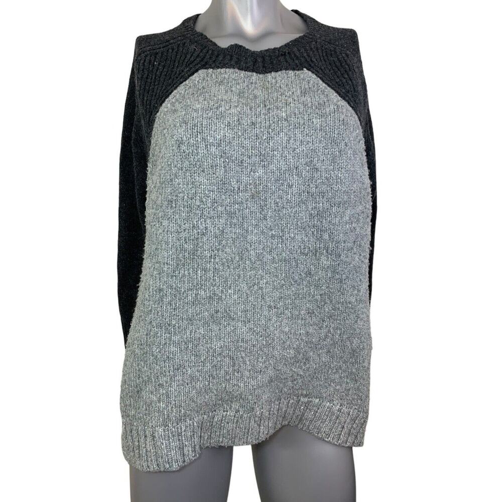 Catherine Malandrino Womens Grey Color Block Wool Sweater Large Boat Neck Cozy